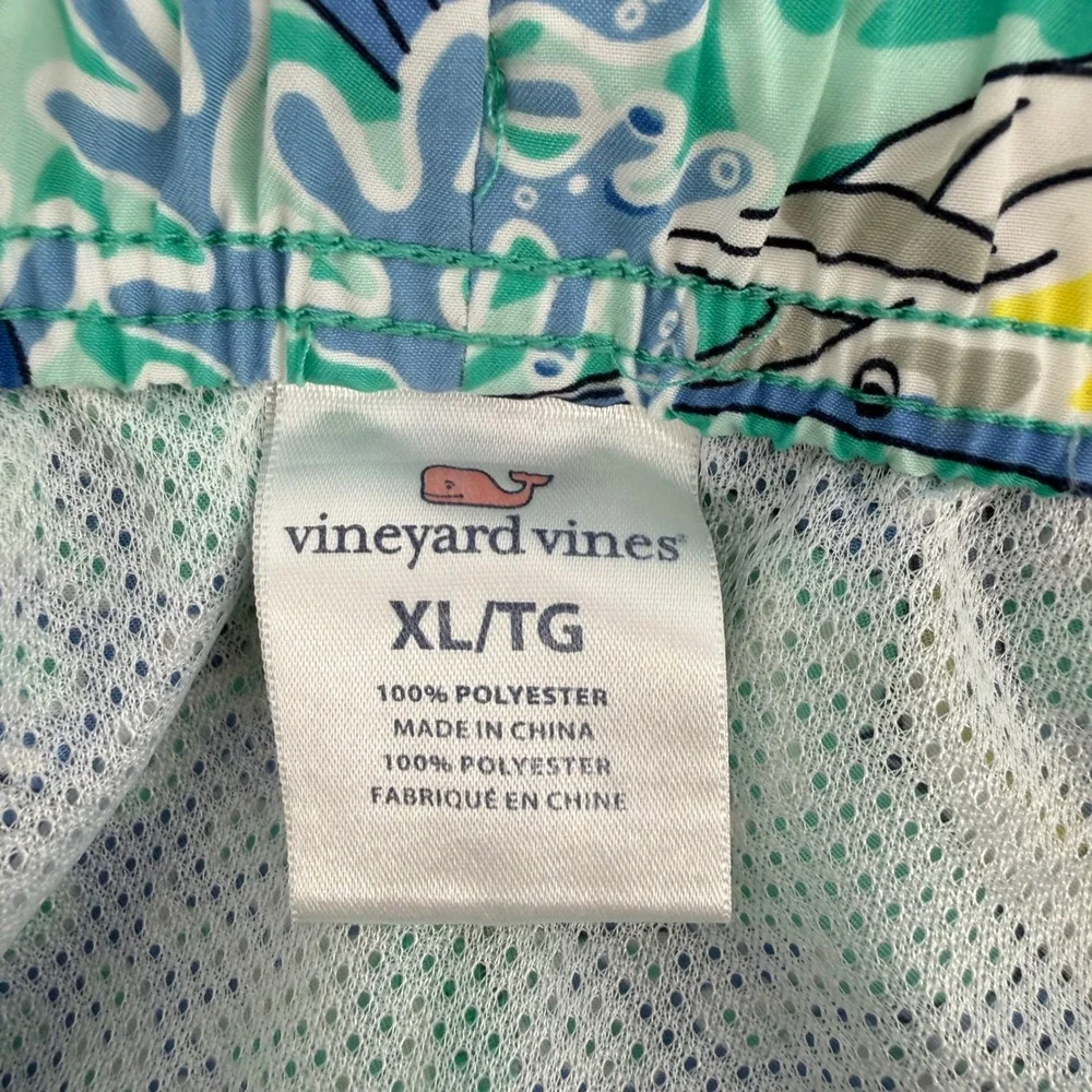 Vineyard Vines Mens XL Blue‎ Marlin Coral Print Swim Trunks Mesh Lined Shorts